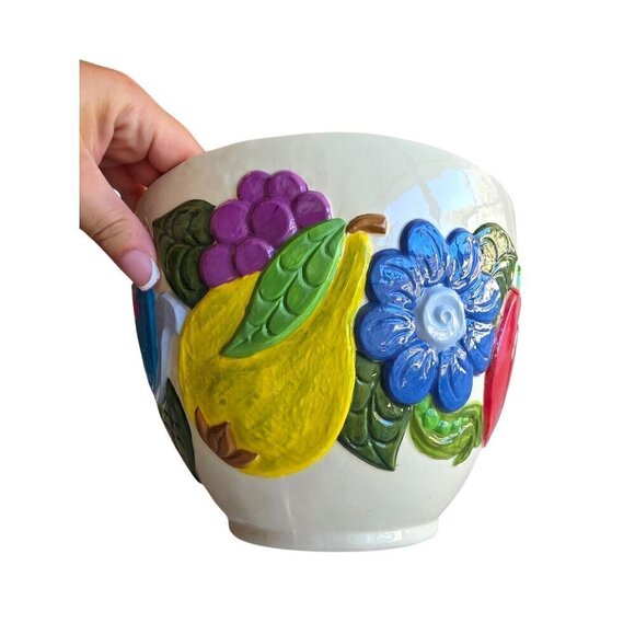 Colorful Ceramic Bowl With 3D Fruit & Floral Design - Picture 2 of 13